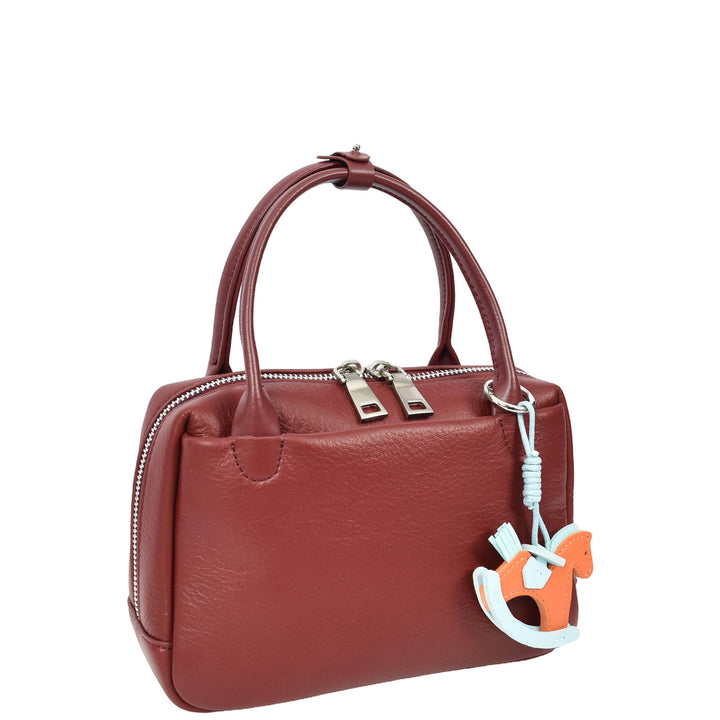 Womens Real Leather Handbag Small Top-Handle Style Beatrice Burgundy