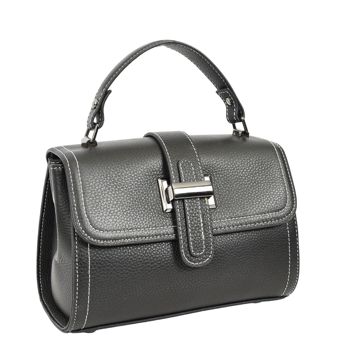 Womens Leather Shoulder Handbag Top Handle Crossbody Bag Polly Black 9