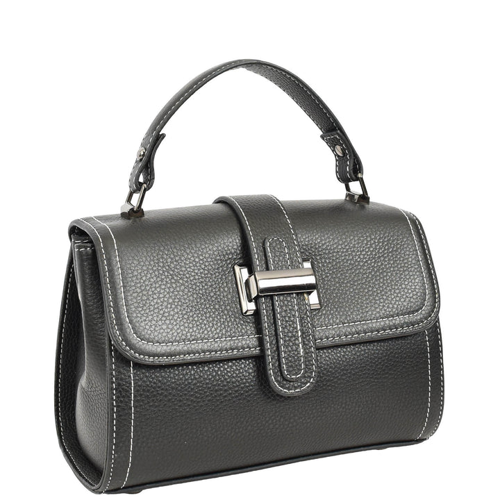 Womens Leather Shoulder Handbag Top Handle Crossbody Bag Polly Black 9