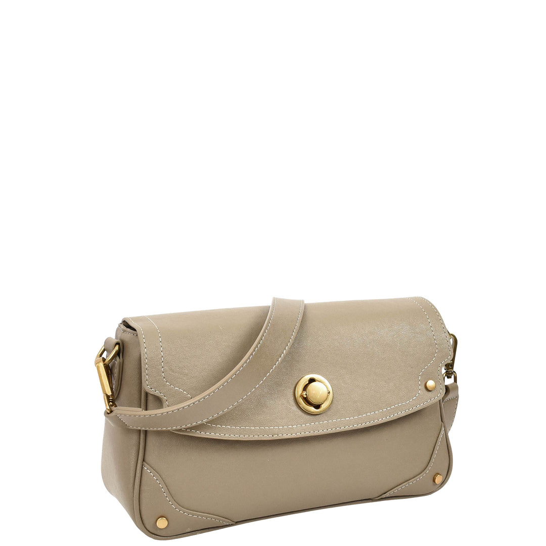 Women's Leather Crossbody Handbag Flap over Turn Lock Bag Beverly Grey 8