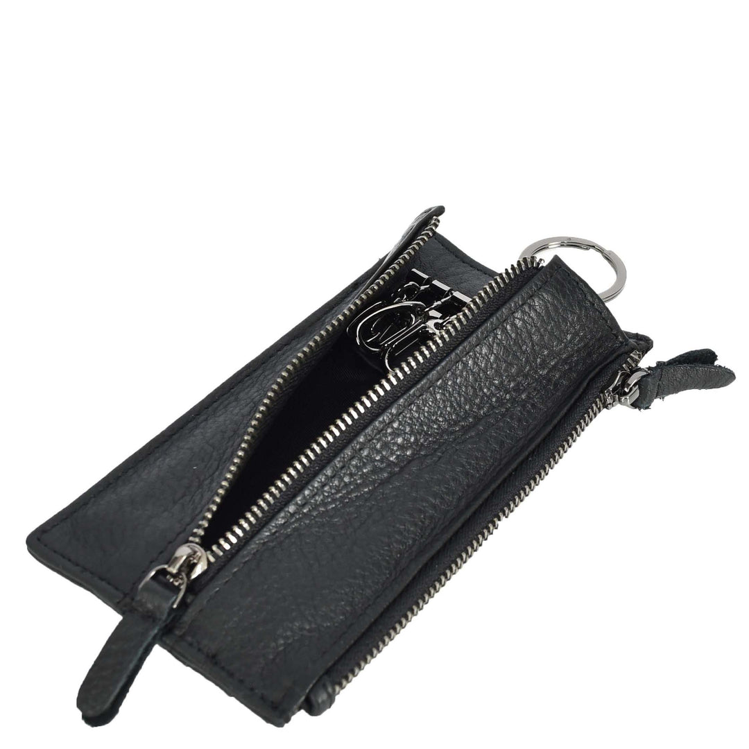 Real Leather Key Case Wallet Large Size Car key Holder Organiser Pouch Trois Black