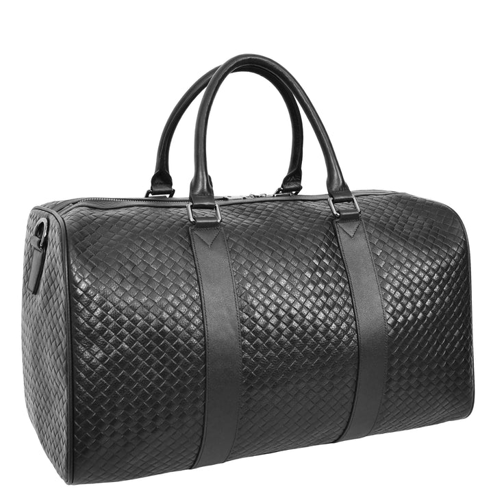 Men's Real Leather Holdall Bag With Laptop Section Weekender Travel Duffle Myles Black