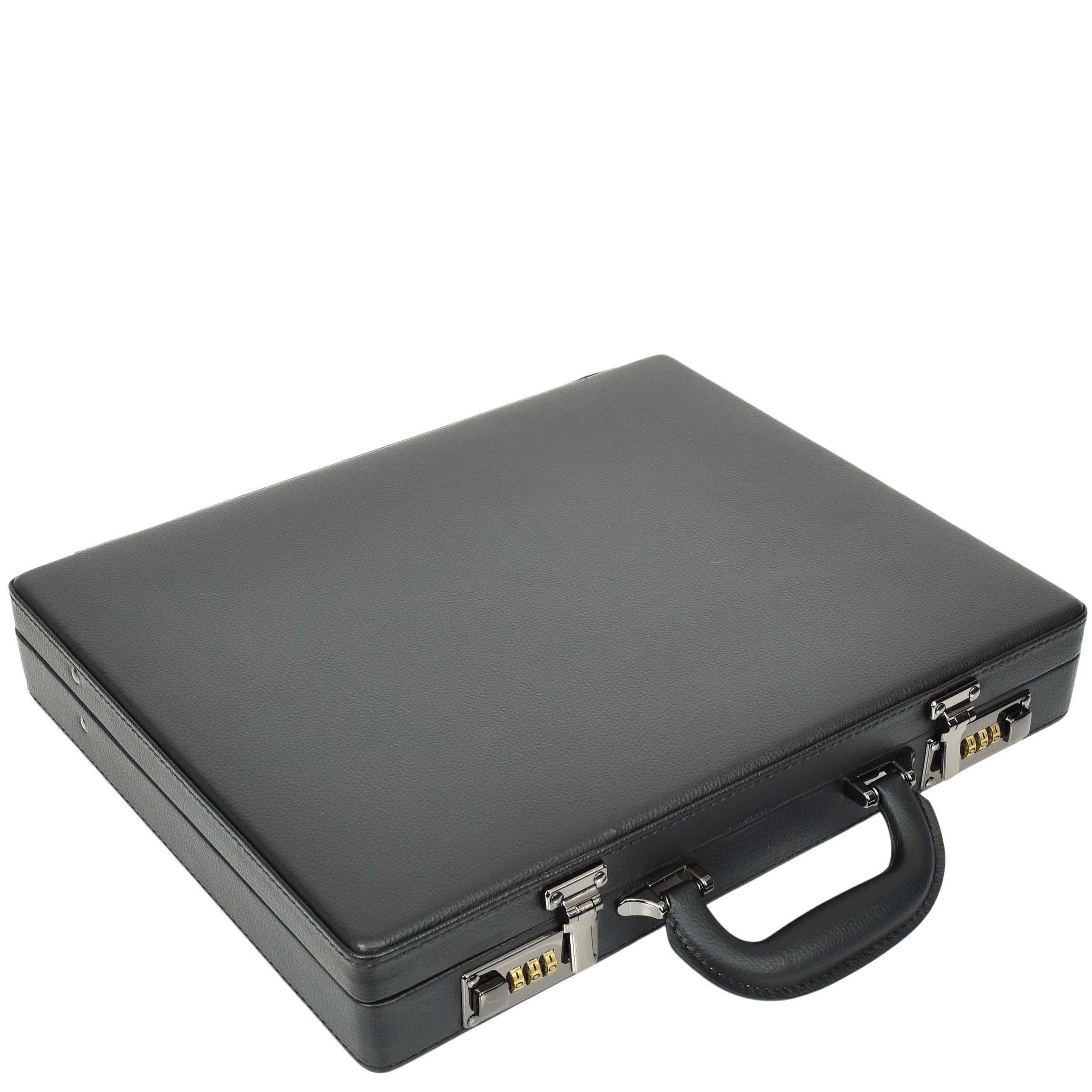 Slim Line Attache Case Black Briefcase Organiser | House of Leather