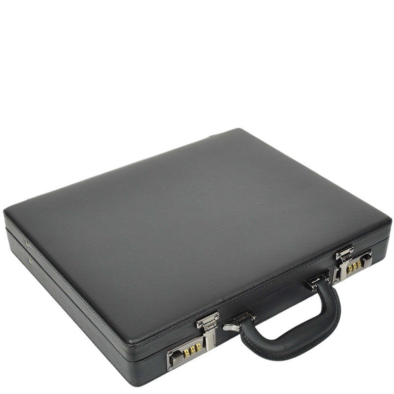 Slim Line Attache Case Black Briefcase Organiser Apex 6