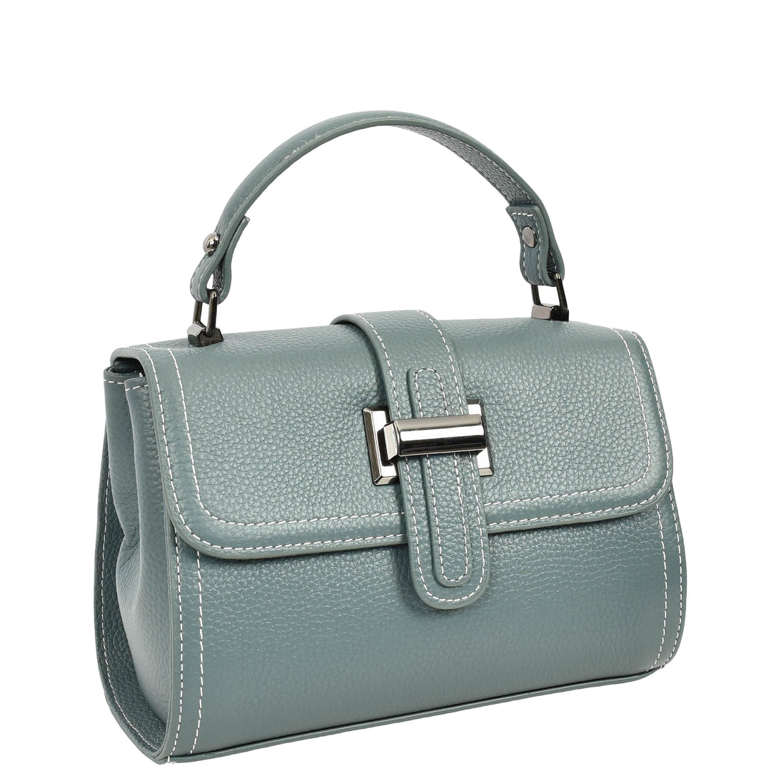 Womens Leather Shoulder Handbag Top Handle Crossbody Bag Polly Teal 7