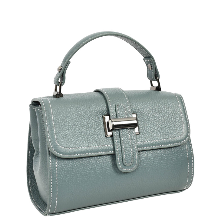 Womens Leather Shoulder Handbag Top Handle Crossbody Bag Polly Teal 7
