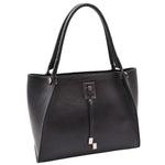 Womens Multi Pockets Grained Leather Shoulder Bag Large Size Grace Black 7