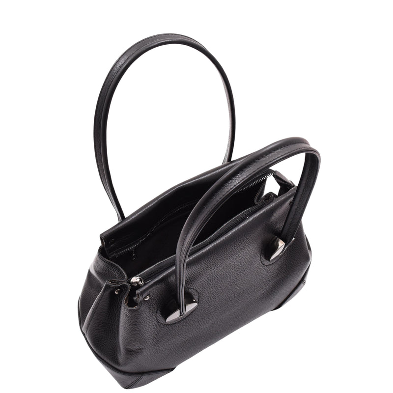 Leather Shoulder bag For Women Zip Medium Tote Handbag Susan Black 6