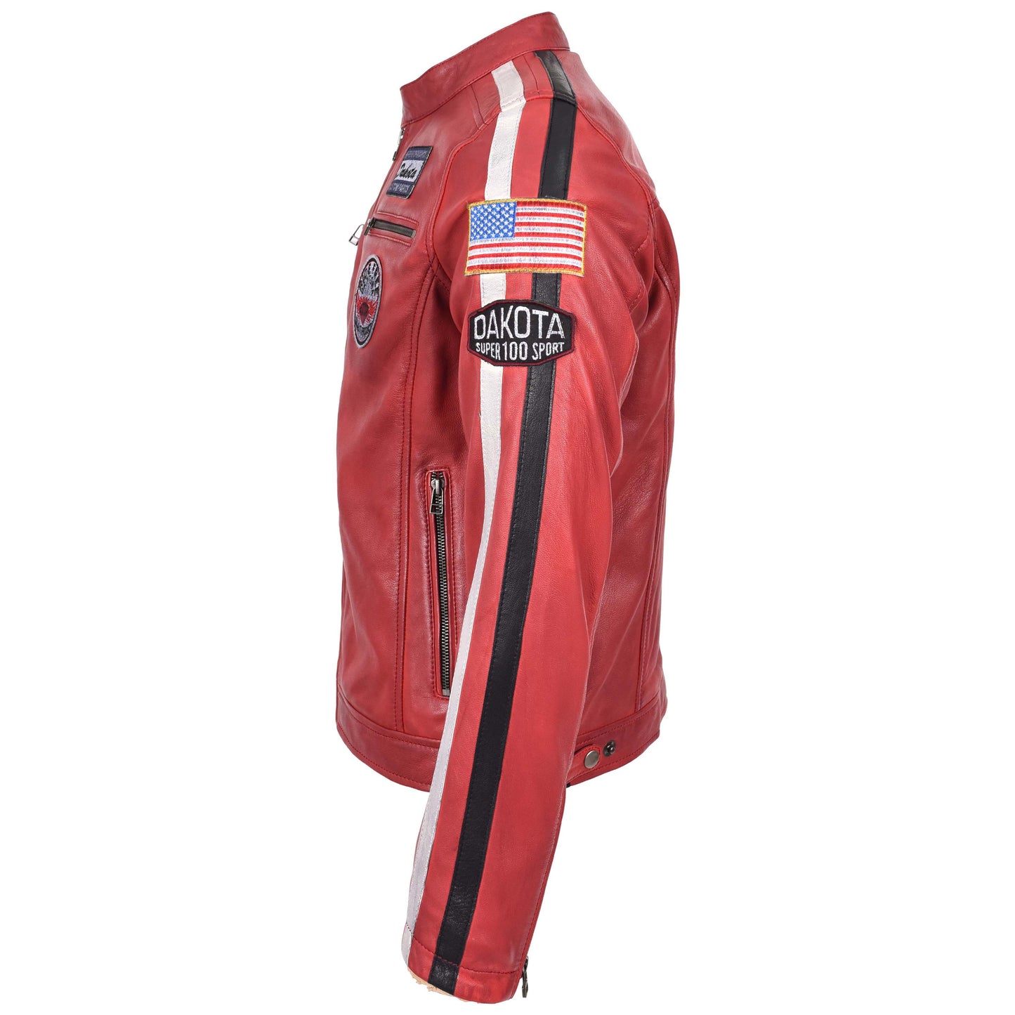 Mens Leather Biker Jacket Motorsport Logos Bobby Red 6