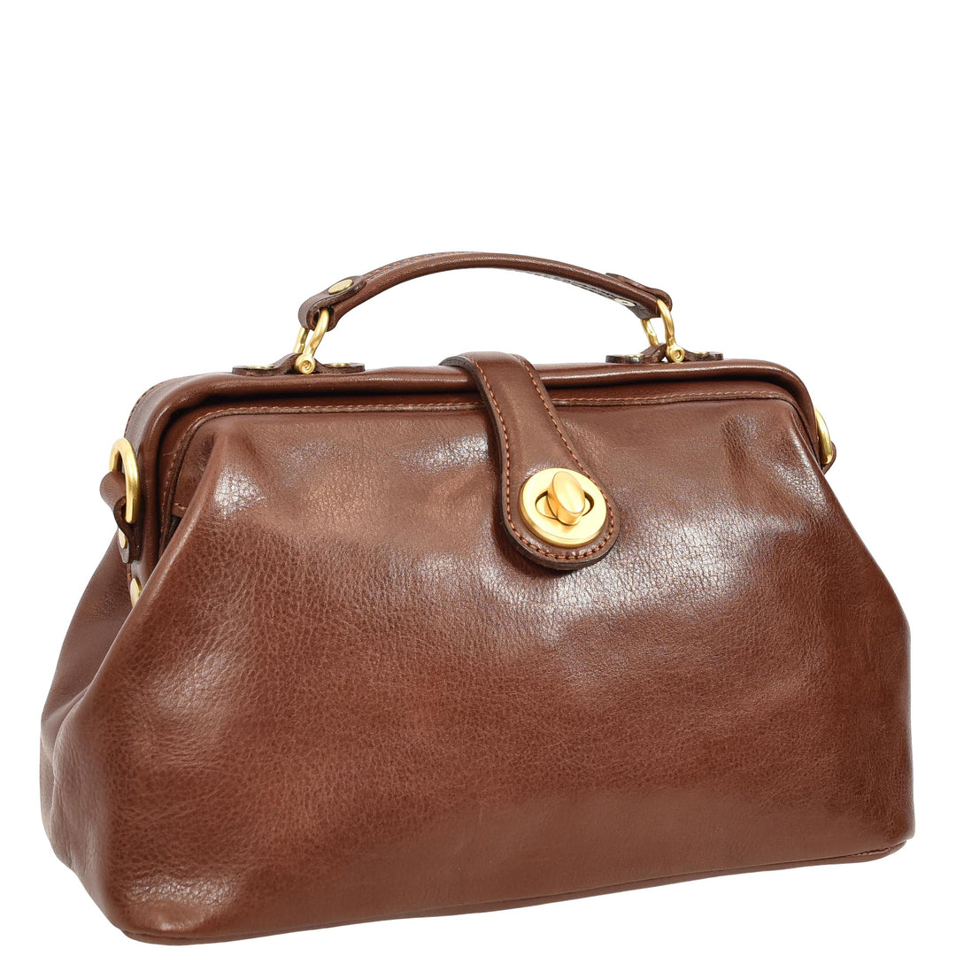 Womens Real Leather Bag Doctor Handbag HOL848 Brown