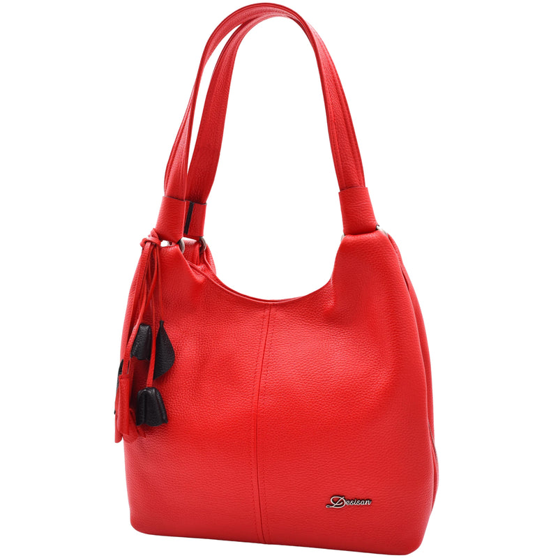 Womens Leather Shoulder Zip Opening Large Hobo Bag Kimberly Red 6