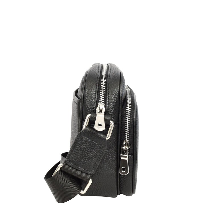 Men's Real Leather Messenger Trendy Shoulder Bag Organiser Zipped Pockets Ace Black