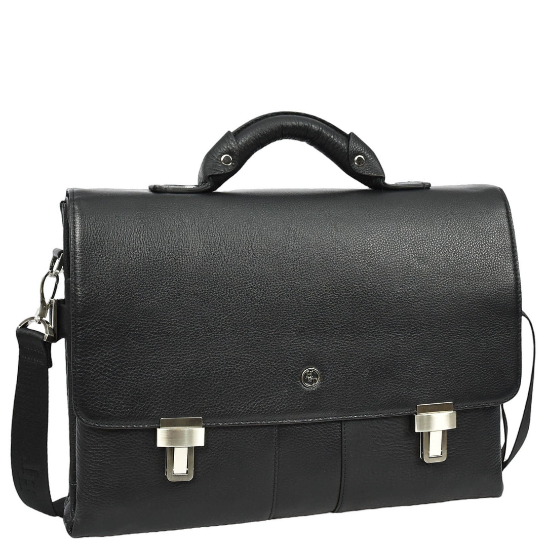 Mens Real Leather Briefcase Cross Body Organiser Work Office Messenger Bag Benin Black-3