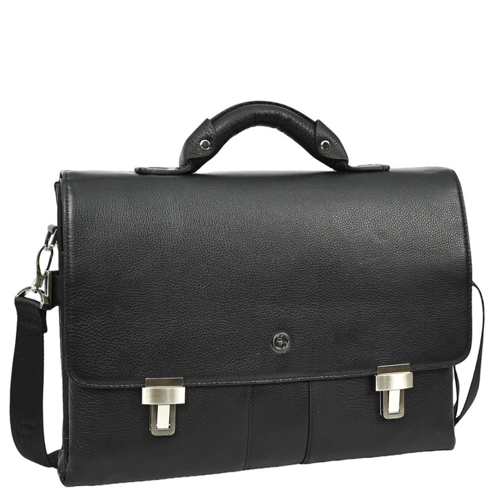 Mens Real Leather Briefcase Cross Body Organiser Work Office Messenger Bag Benin Black-3
