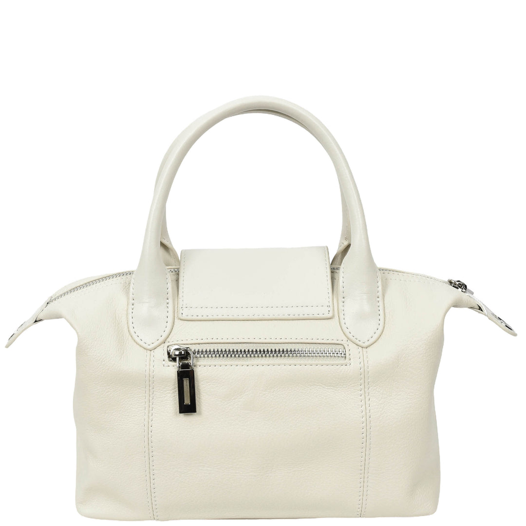 Womens Real Leather Handbag Small Top-Handle Tote Style Quinn White