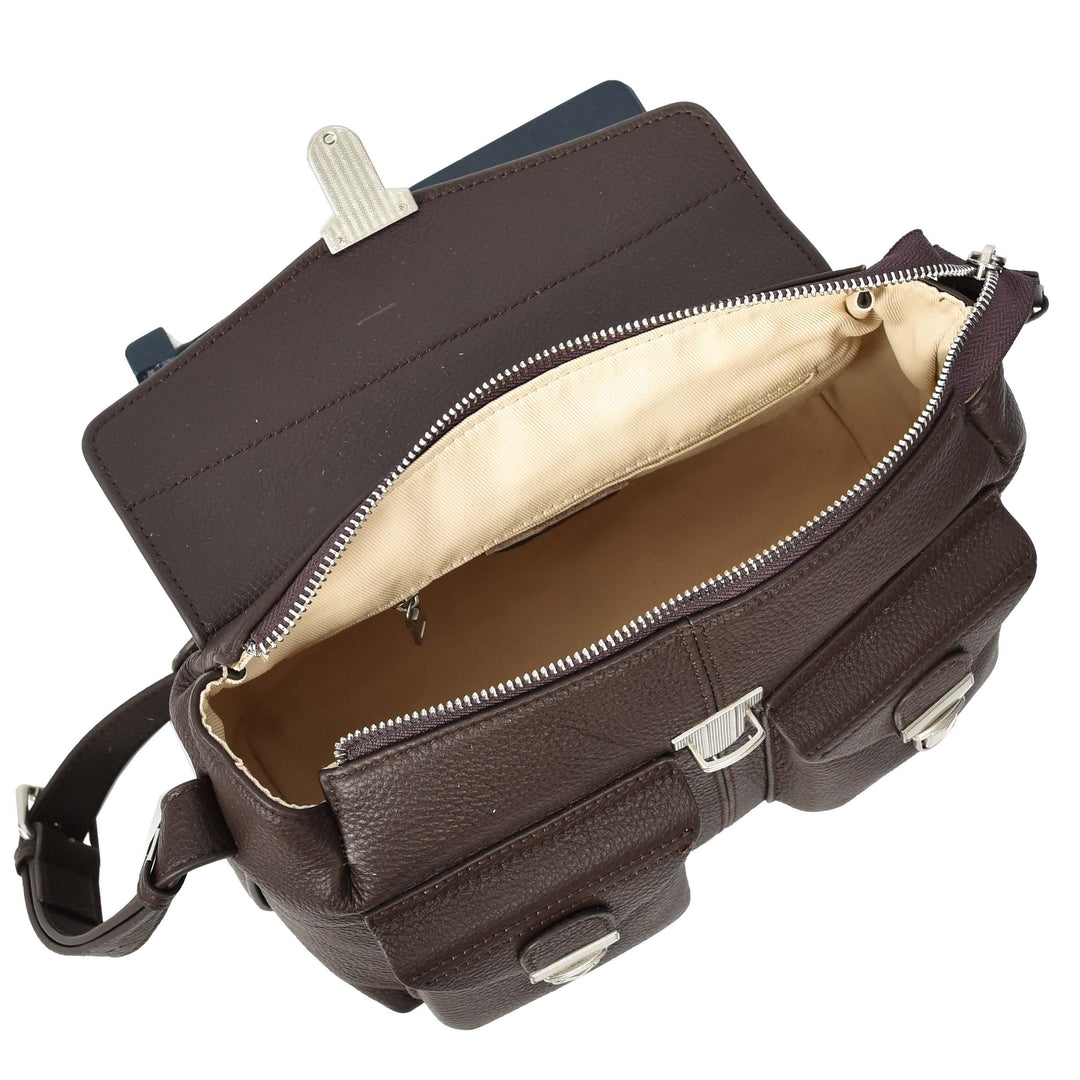 Women's Real Leather Satchel Shoulder Bag Adjustable Strap Renee Brown 6