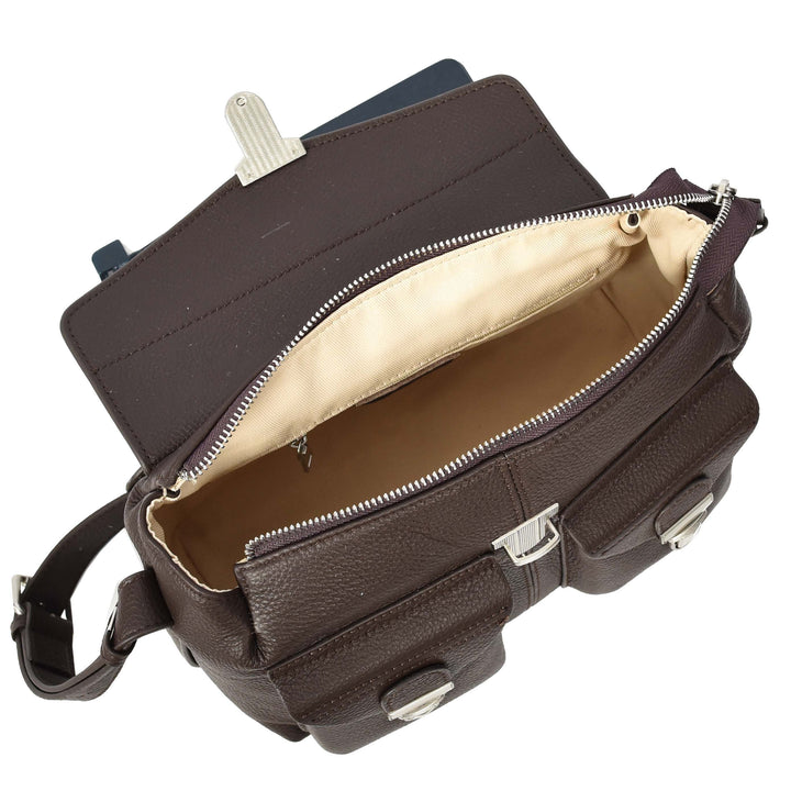 Women's Real Leather Satchel Shoulder Bag Adjustable Strap Renee Brown 6