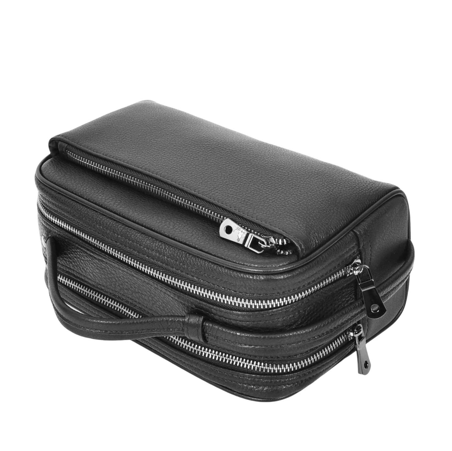 Real Leather Toiletry Wash Bag Alexander Black 5