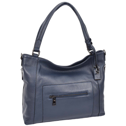 Womens Leather Tote Shoulder Handbag Evelyn Blue 2