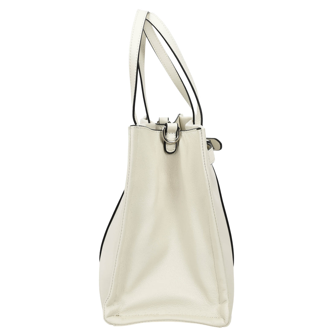 Women's Real Leather Handbag Detachable Strap Shoulder Bag Raven White 4
