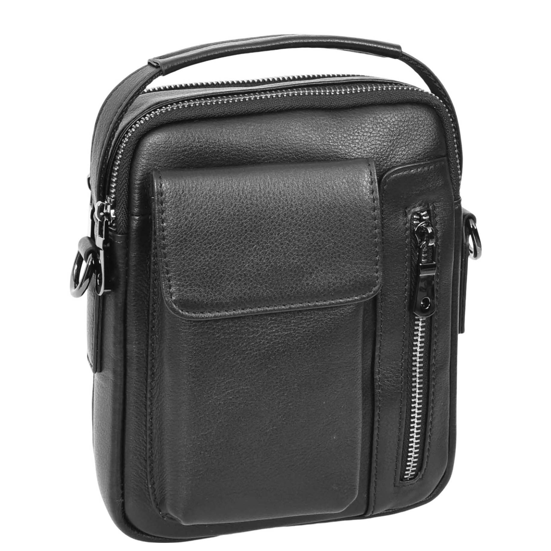 Mens Leather Small Cross Body Flight Bag Hudson Black 2