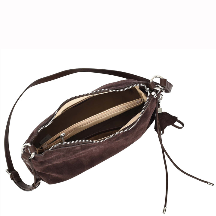 Women's Real Suede Hobo Shoulder Bag Side Tassel Solana Brown 6