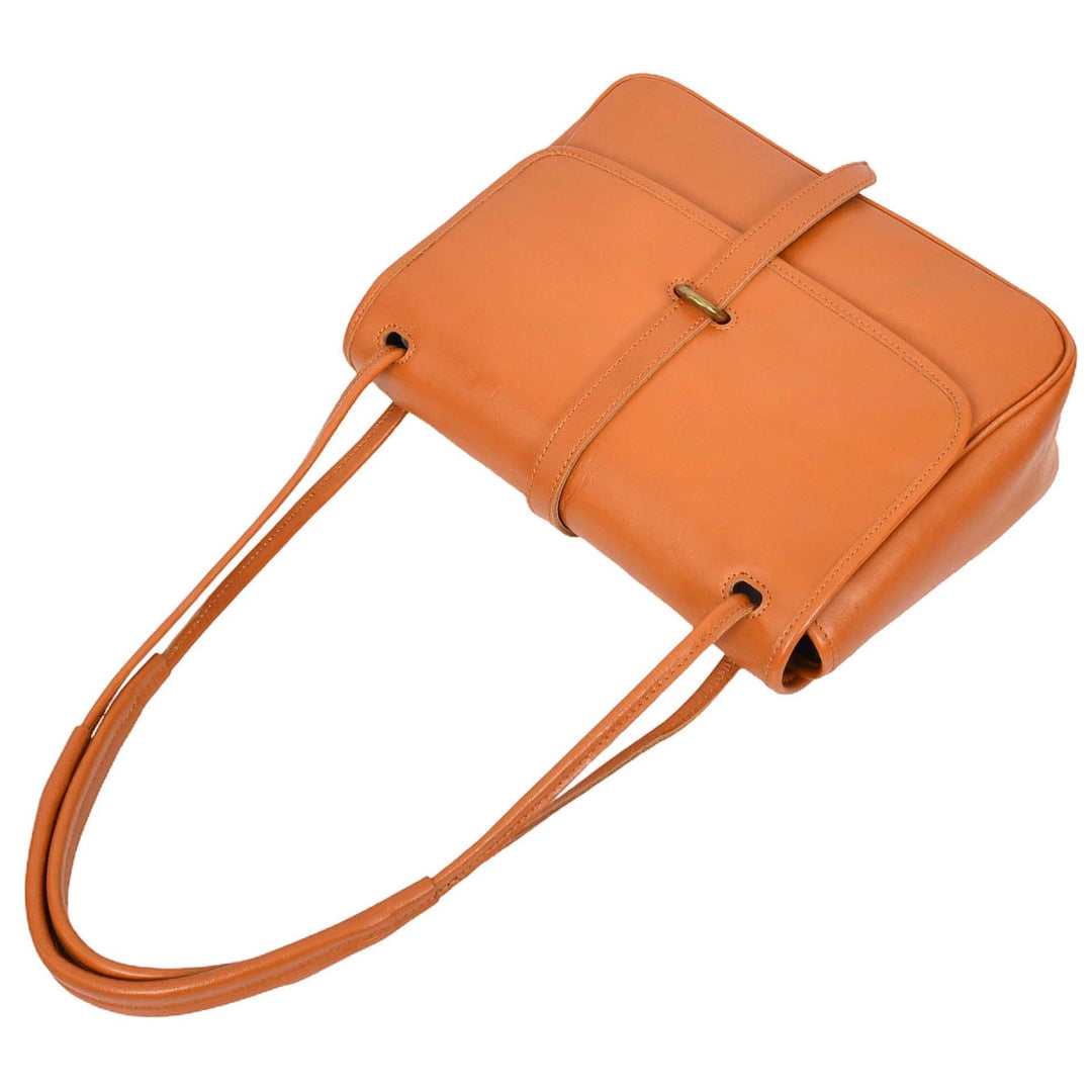 Womens Real Leather Shoulder Bag Classic Mid Size Handbag Simone Tan-5