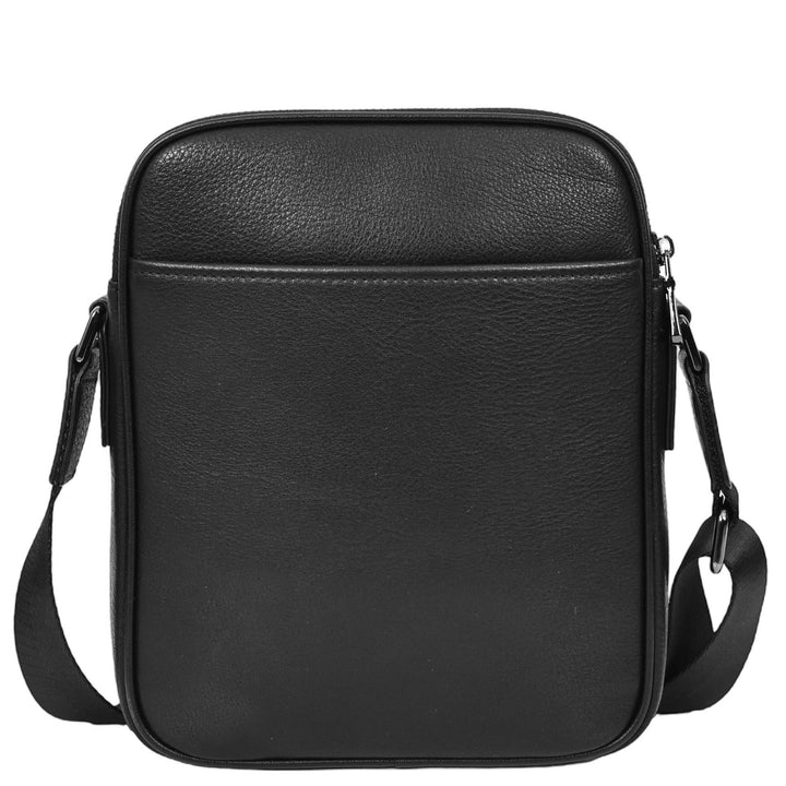 Mens Real Leather Cross Body bag Medium Multi-Pocket Travel Organiser Pouch Rovigo Black