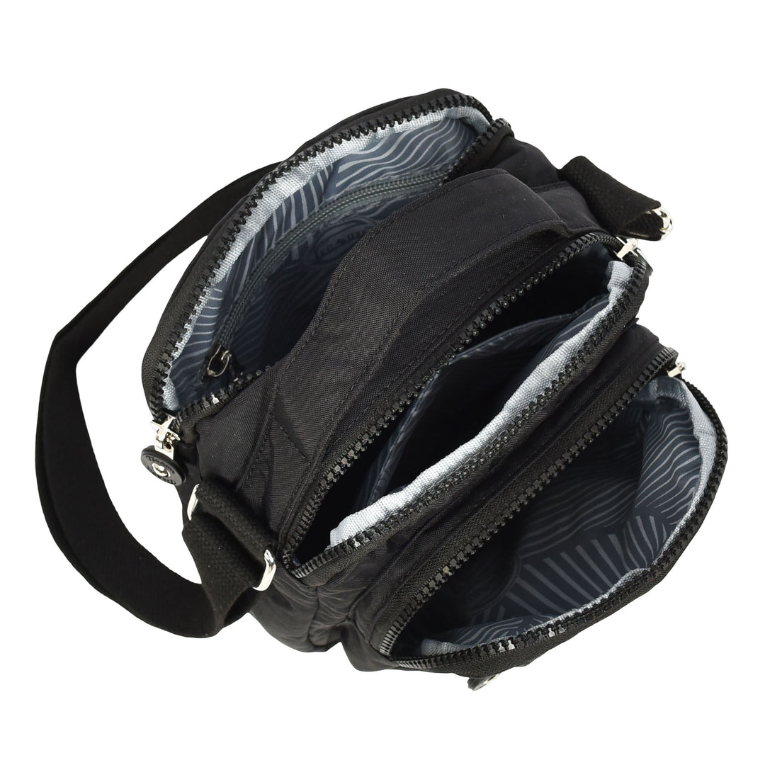 Men's Cross Body Bag Multiple Zip Compartments Lightweight Messenger Bag Shaun Black