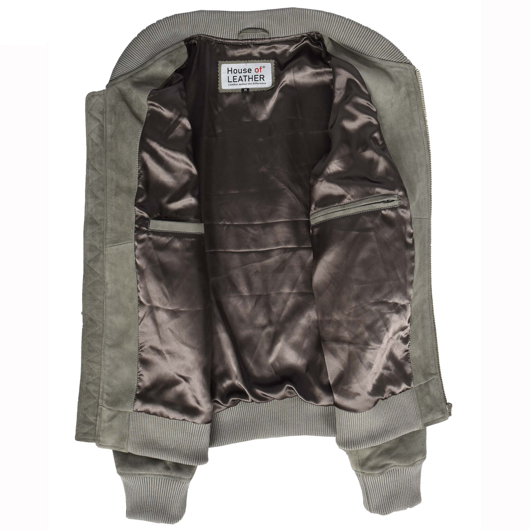 Mens Real Goat Suede Bomber Jacket MA-1 Varsity Design Ryan Grey