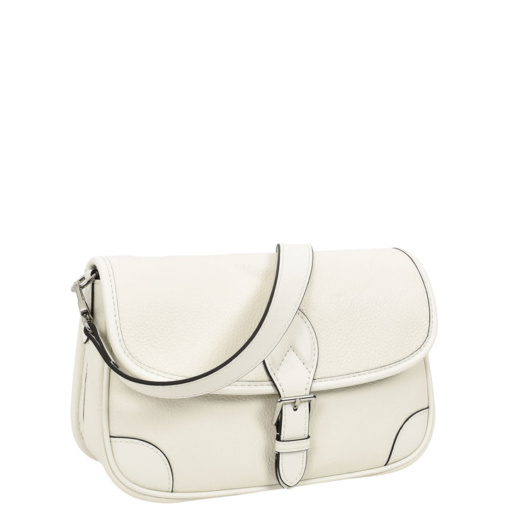 Women's Leather Classic Shoulder Bag Casual Style with Multiple Straps Capri White