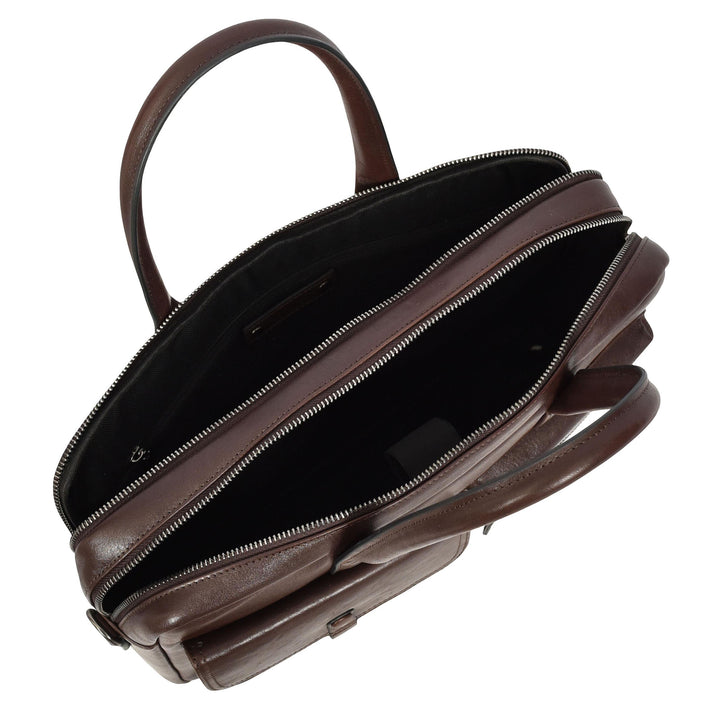 Mens Premium Leather Briefcase With Laptop Compartment Business Office Use Bag Felix Brown