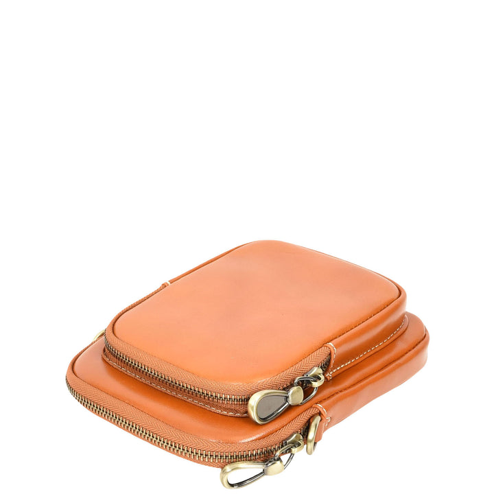 Womens Real Leather Sling Pouch Small Crossbody Bag Isobel Tan