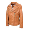 Womens Real Leather Biker Jacket Cross Zip Pockets Cherry Tan 6