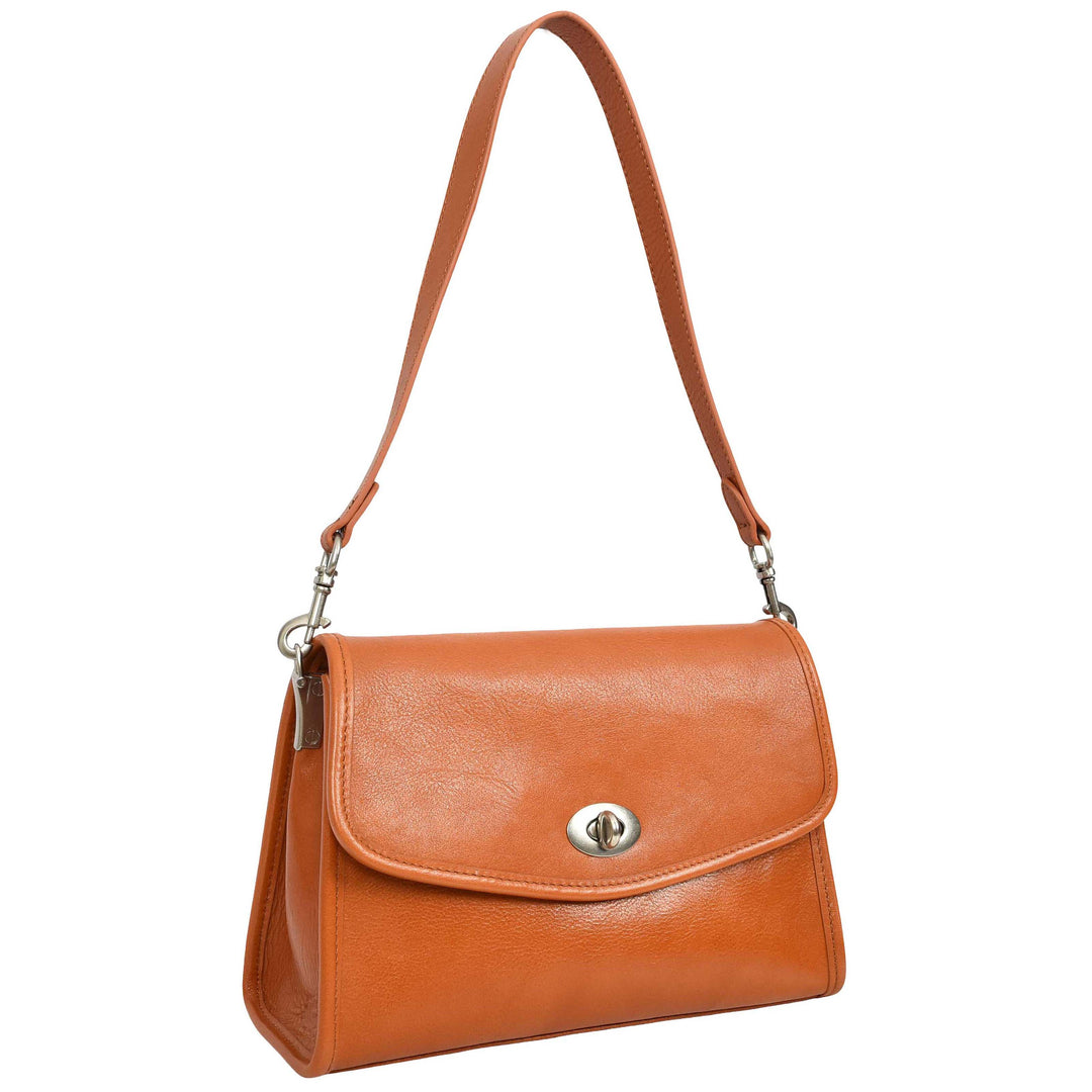 Women's Genuine Leather Flap-Over Crossbody Shoulder Bag with 2-in-1 Style Arden Tan