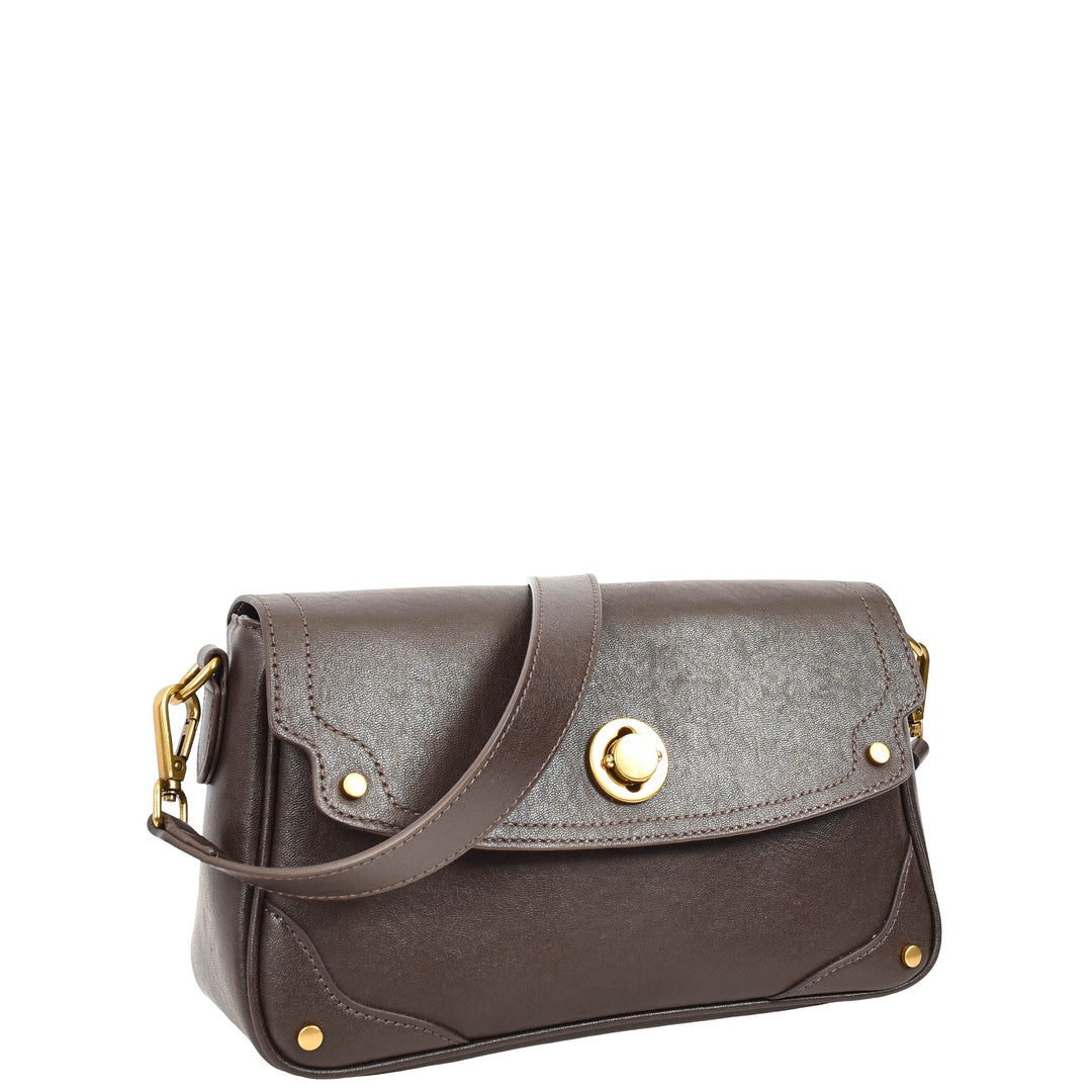 Women's Leather Crossbody Handbag Flap over Turn Lock Bag Beverly Coffee 4