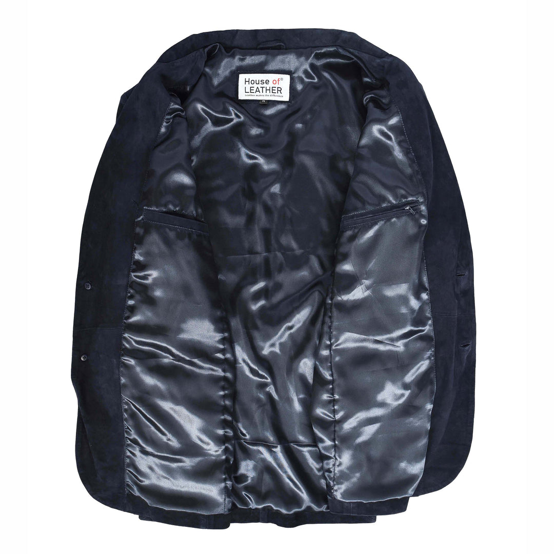 Mens Real Goat Suede Blazer Two Button Classic Jacket Zavi Navy 6