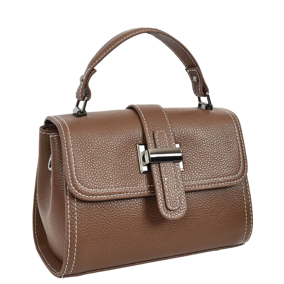 Womens Leather Shoulder Handbag Top Handle Crossbody Bag Polly Brown 9
