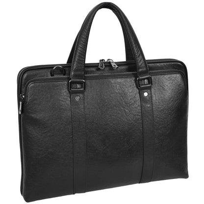 Real Leather Cross Body Briefcase Monterey Black 2