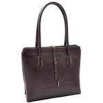 Leather Classic Tote Style Zip Opening Large Shoulder Bag CYNTHIA Brown 6