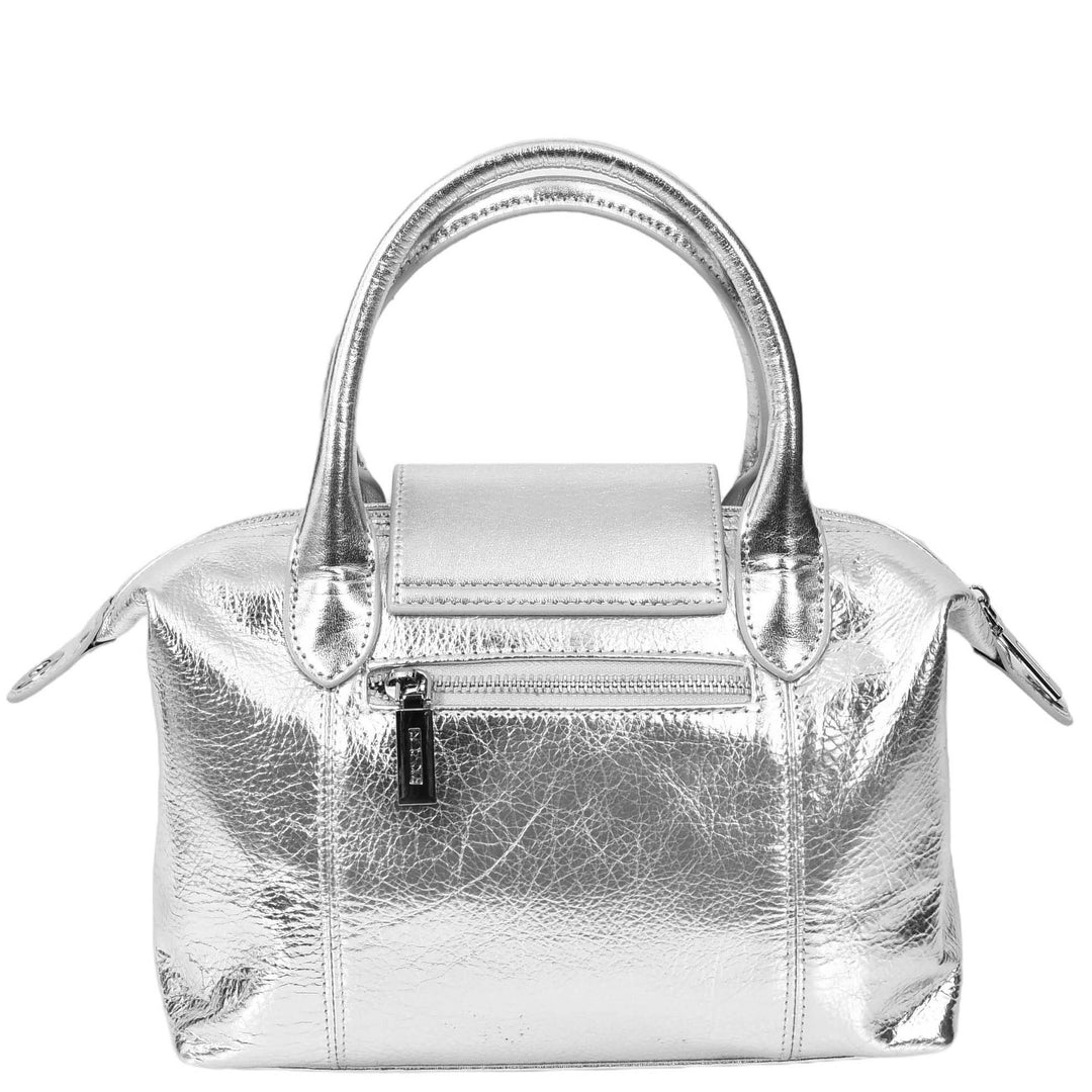 Womens Real Leather Handbag Small Top-Handle Tote Style Quinn Silver-2