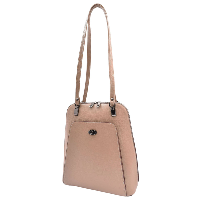 Womens Leather Backpack Mid Size Shoulder Bag Fern Taupe 6