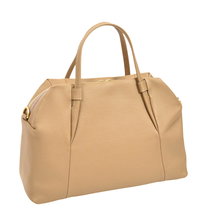 Women's Leather Satchel Handbag Large Tote Katy Caramel 4