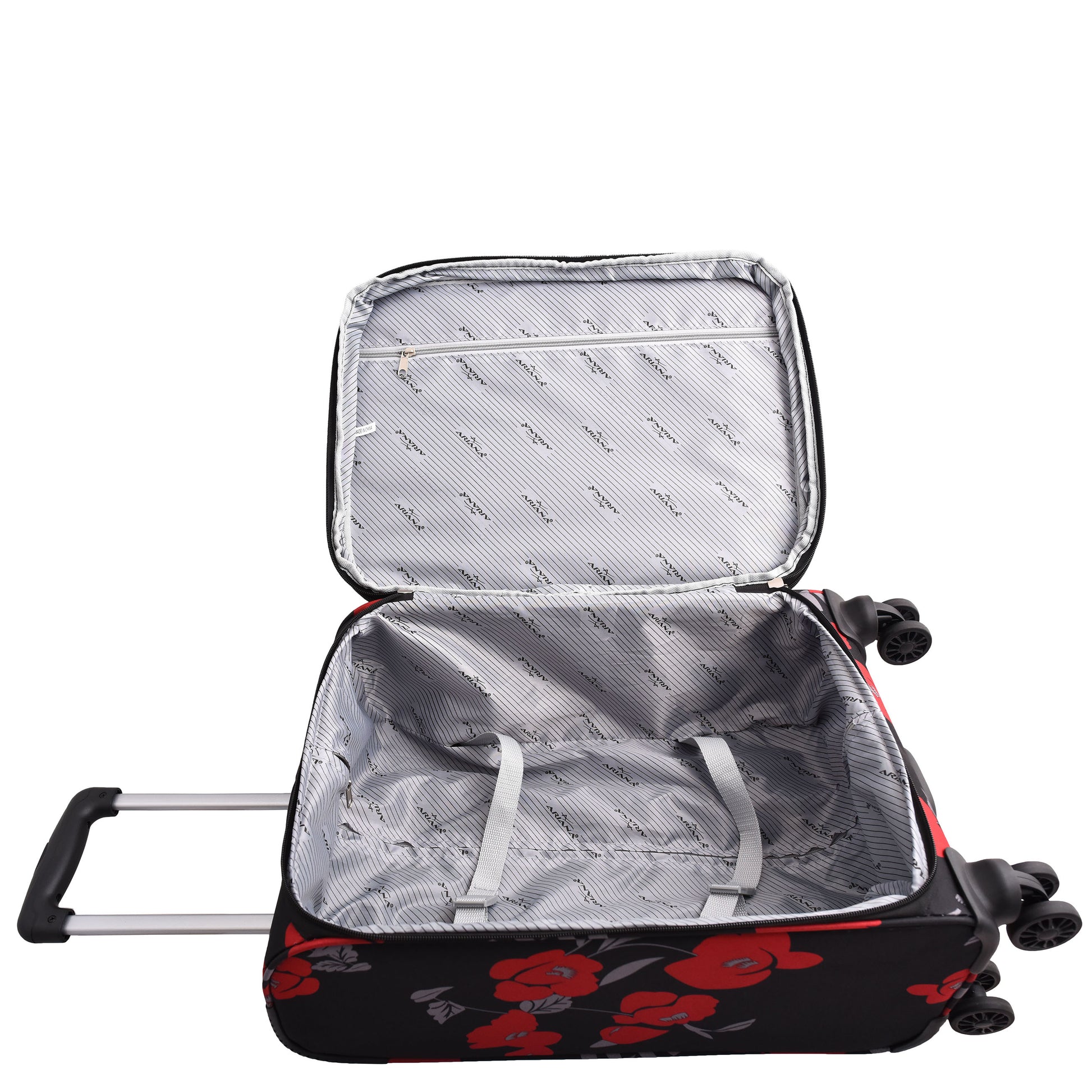 Expandable Four Wheel Flower Print Soft Shell Suitcases Black 7