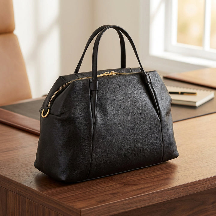 Women's Leather Satchel Handbag Large Tote Katy Black 10