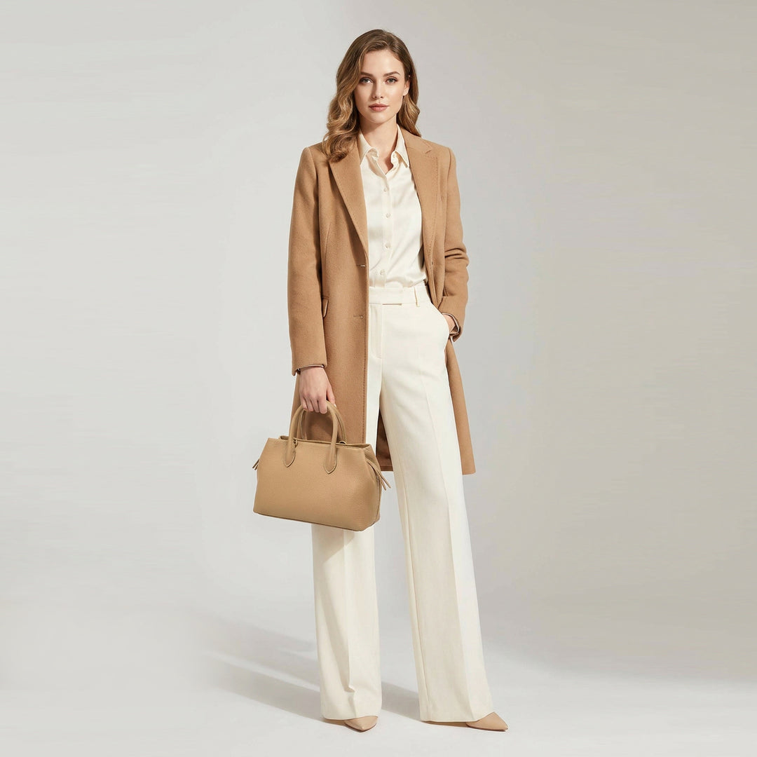Women's Leather Structured Tote Handbag Detachable Strap Ingrid Tan 11