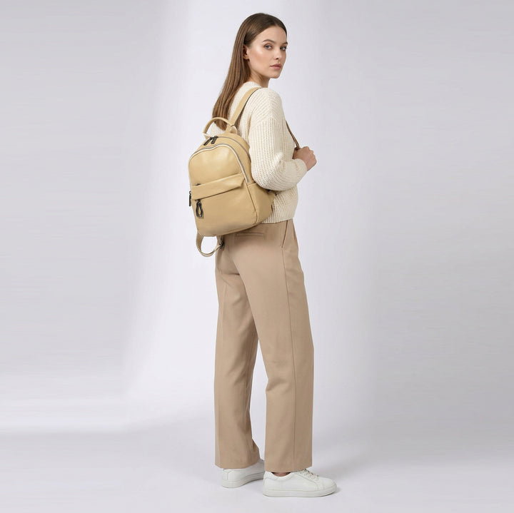 Women’s Organiser Rucksack Soft Leather Backpack Casual Daypack Kaia Apricot 2