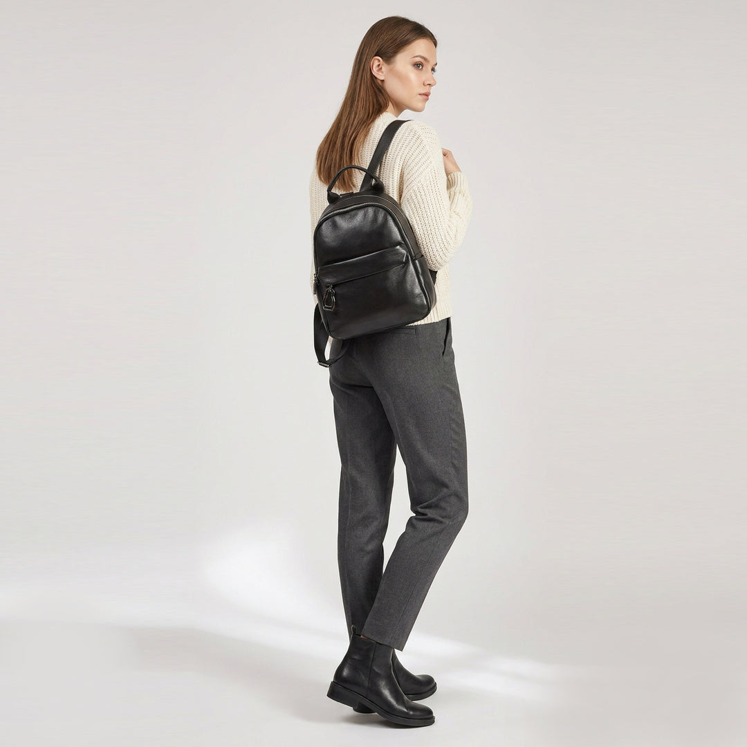 Women’s Organiser Rucksack Soft Leather Backpack Casual Daypack Kaia Black 2