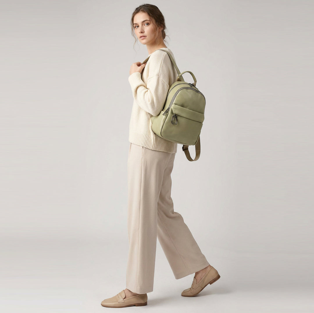 Women’s Organiser Rucksack Soft Leather Backpack Casual Daypack Kaia Mint Green 2