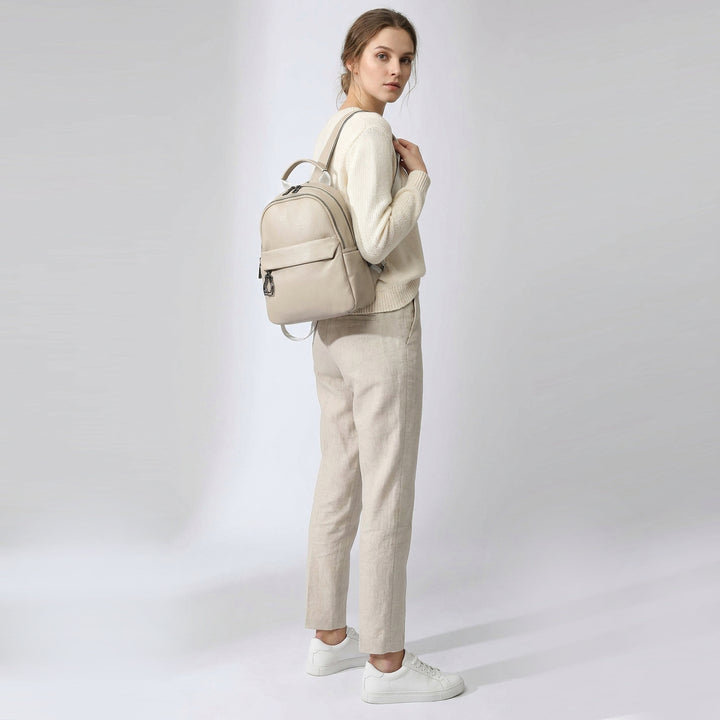 Women’s Organiser Rucksack Soft Leather Backpack Casual Daypack Kaia White 2